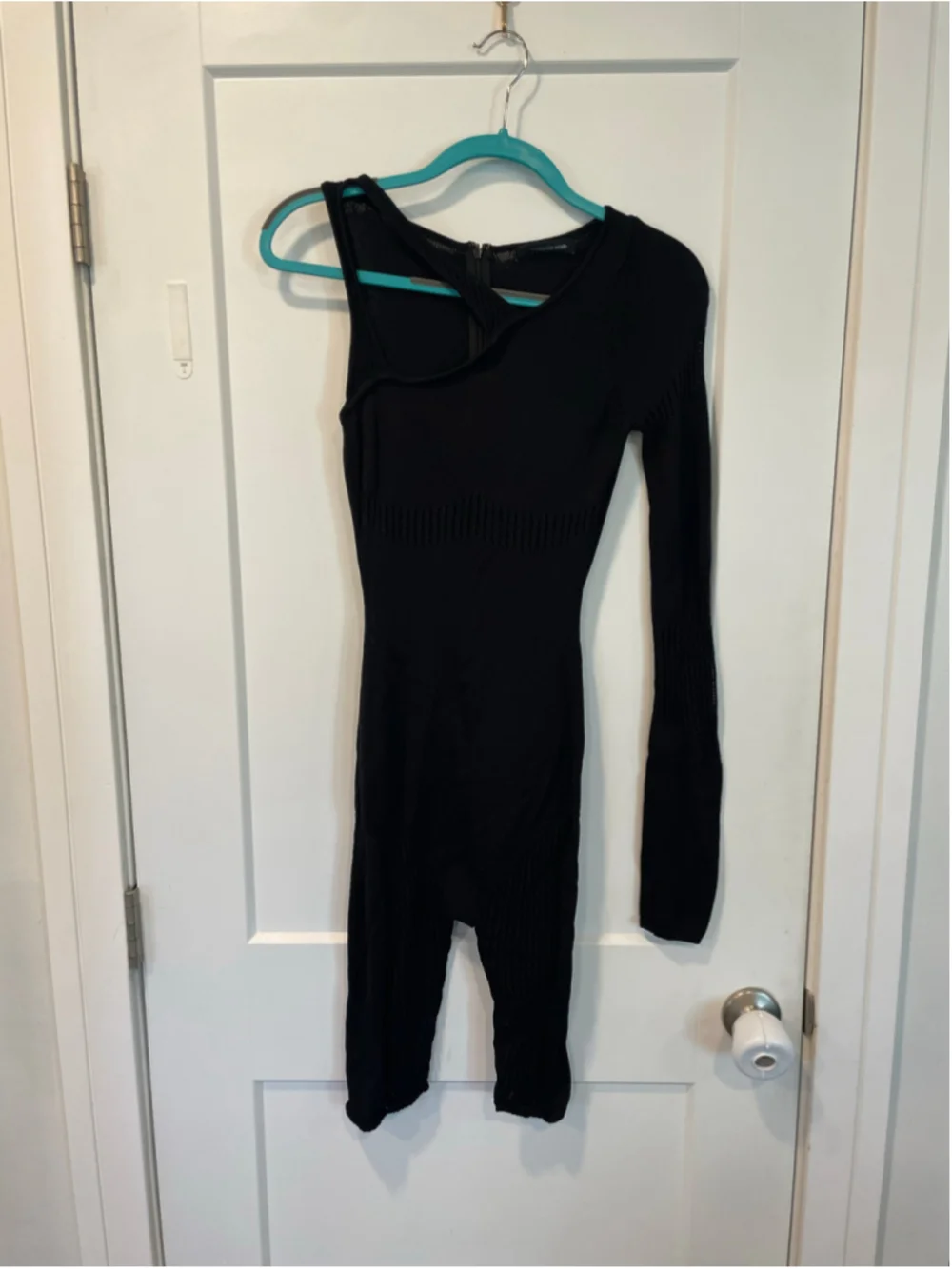 Women's Maniere De Voir Black One-Shoulder Knit Jumpsuit Size S Bodysuit Bodycon